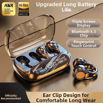 Căști Bluetooth cu conducție osoasă, design clip pentru ureche, wireless, afișaj digital, reducere a zgomotului, autonomie lungă, Bluetooth 5.3