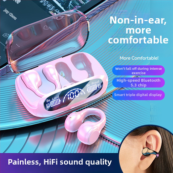 Căști Bluetooth cu conducție osoasă, design clip pentru ureche, wireless, afișaj digital, reducere a zgomotului, autonomie lungă, Bluetooth 5.3