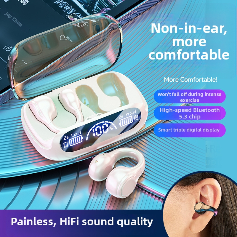 Căști Bluetooth cu conducție osoasă, design clip pentru ureche, wireless, afișaj digital, reducere a zgomotului, autonomie lungă, Bluetooth 5.3