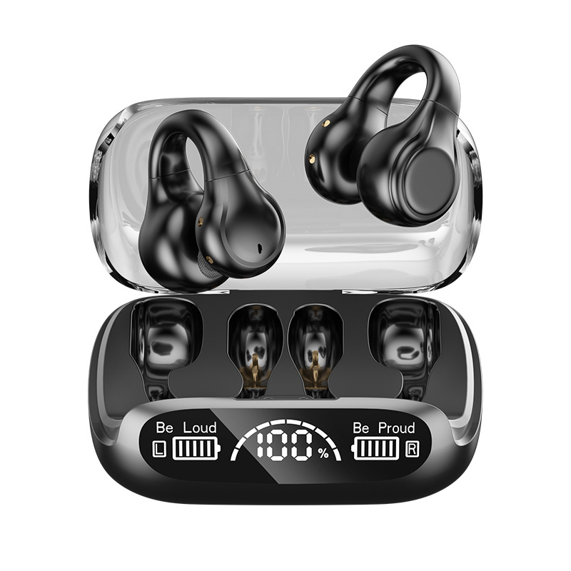 Căști Bluetooth cu conducție osoasă, design clip pentru ureche, wireless, afișaj digital, reducere a zgomotului, autonomie lungă, Bluetooth 5.3