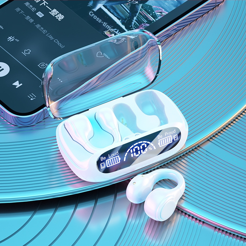 Căști Bluetooth cu conducție osoasă, design clip pentru ureche, wireless, afișaj digital, reducere a zgomotului, autonomie lungă, Bluetooth 5.3