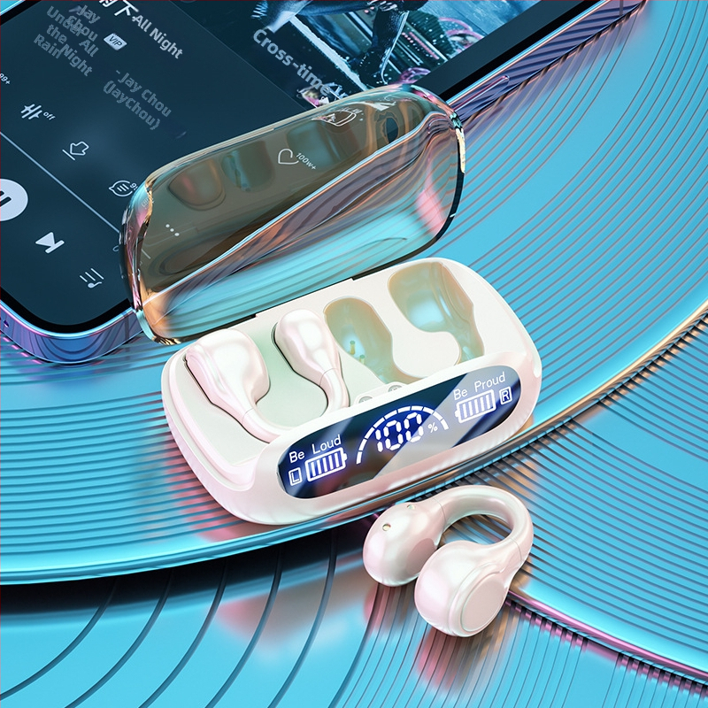 Căști Bluetooth cu conducție osoasă, design clip pentru ureche, wireless, afișaj digital, reducere a zgomotului, autonomie lungă, Bluetooth 5.3