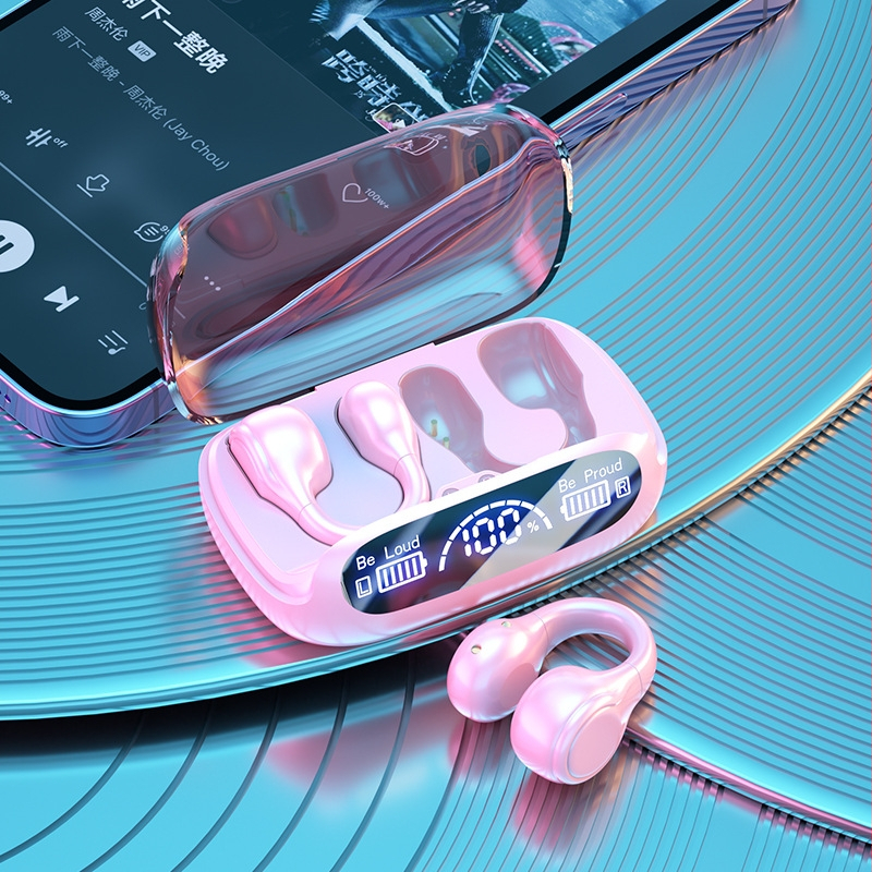 Căști Bluetooth cu conducție osoasă, design clip pentru ureche, wireless, afișaj digital, reducere a zgomotului, autonomie lungă, Bluetooth 5.3