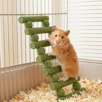 Scară de hamster din praf de iarbă comestibil, jucărie 2 în 1 pentru cățărare în interior și lustruire a dinților, pentru hamsteri aurii