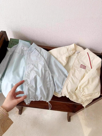 Jachetă ușoară pentru copii, primăvară-toamnă, cu fermoar, guler înalt, protecție UV, broderie cu litere, mâneci lungi, unisex