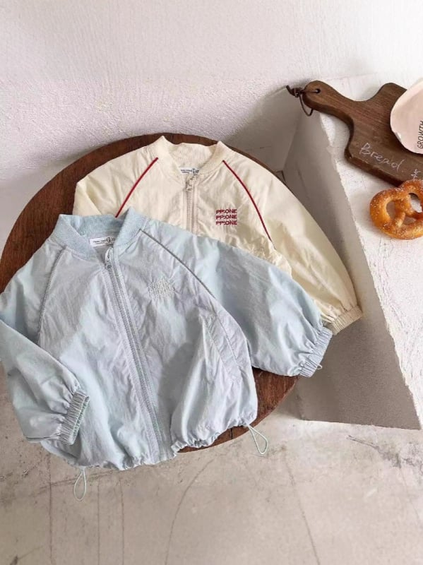 Jachetă ușoară pentru copii, primăvară-toamnă, cu fermoar, guler înalt, protecție UV, broderie cu litere, mâneci lungi, unisex