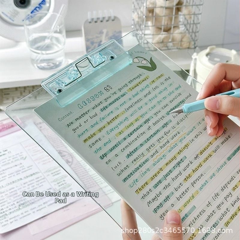 Clipboard transparent A4 cu placă acrilică, dimensiune A4, pentru foi A4 și note A5