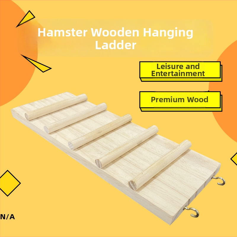 Set din lemn pentru hamster și purcel de Guineea, cu scară pentru urcat și rampă atârnată