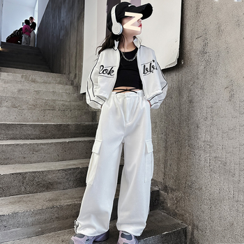 Set din două piese pentru fete: geacă cu mâneci lungi brodată și pantaloni, stil sport coreean, toamnă 2024