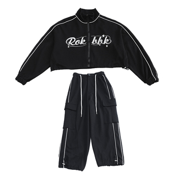 Set din două piese pentru fete: geacă cu mâneci lungi brodată și pantaloni, stil sport coreean, toamnă 2024