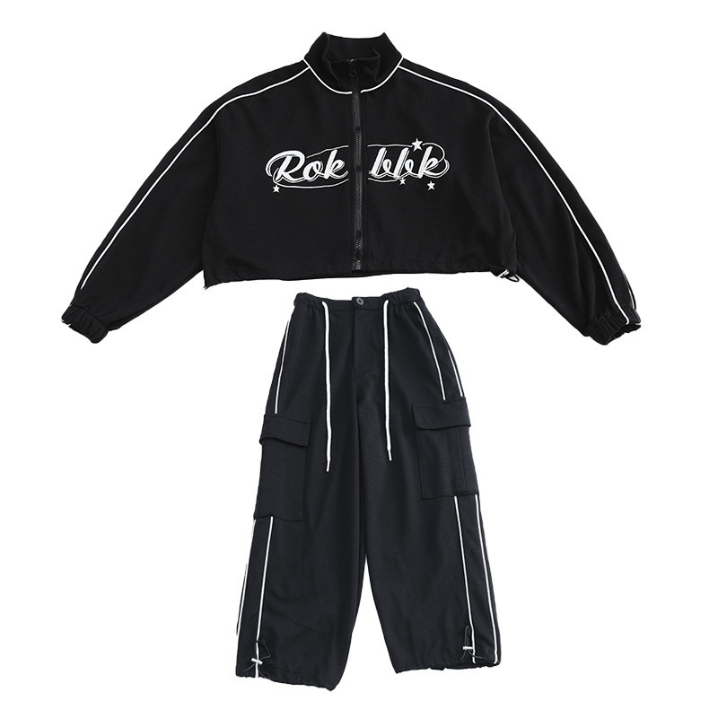 Set din două piese pentru fete: geacă cu mâneci lungi brodată și pantaloni, stil sport coreean, toamnă 2024