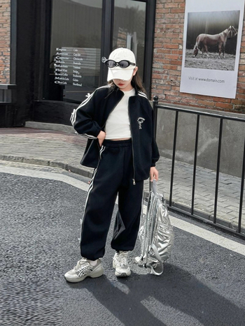 2025 Nou set pentru fete: costum sport-casual din două piese cu geacă cu mâneci lungi și pantaloni, primăvară-toamnă