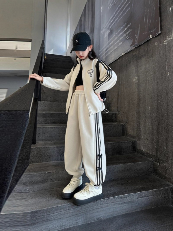2025 Nou set pentru fete: costum sport-casual din două piese cu geacă cu mâneci lungi și pantaloni, primăvară-toamnă