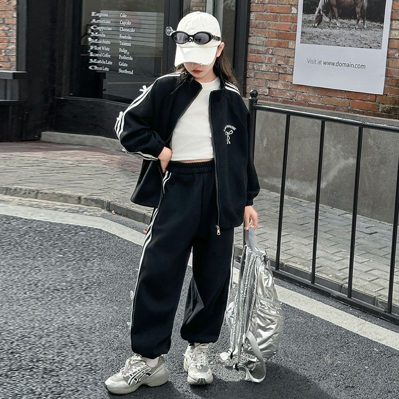2025 Nou set pentru fete: costum sport-casual din două piese cu geacă cu mâneci lungi și pantaloni, primăvară-toamnă