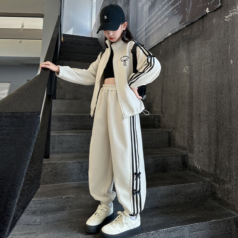 2025 Nou set pentru fete: costum sport-casual din două piese cu geacă cu mâneci lungi și pantaloni, primăvară-toamnă