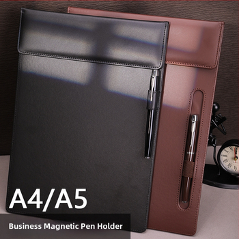 Clipboard de conferință din piele PU, format A4, cu suport magnetic pentru fișiere și suprafață de scriere; imprimare logo disponibil