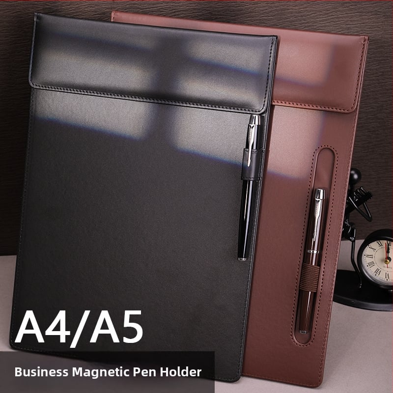 Clipboard de conferință din piele PU, format A4, cu suport magnetic pentru fișiere și suprafață de scriere; imprimare logo disponibil
