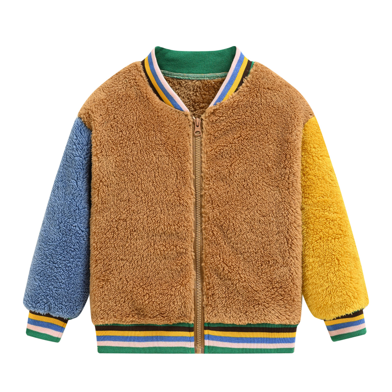 Geacă pentru copii din fleece, cu mâneci în contrast