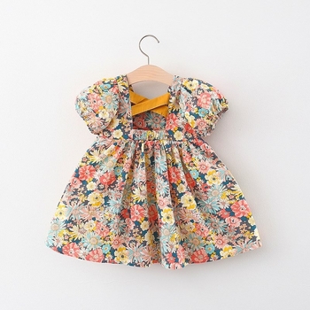 Rochie de vară din bumbac pentru copii, stil prințesă, croială A-line, șnur încrucișat la spate