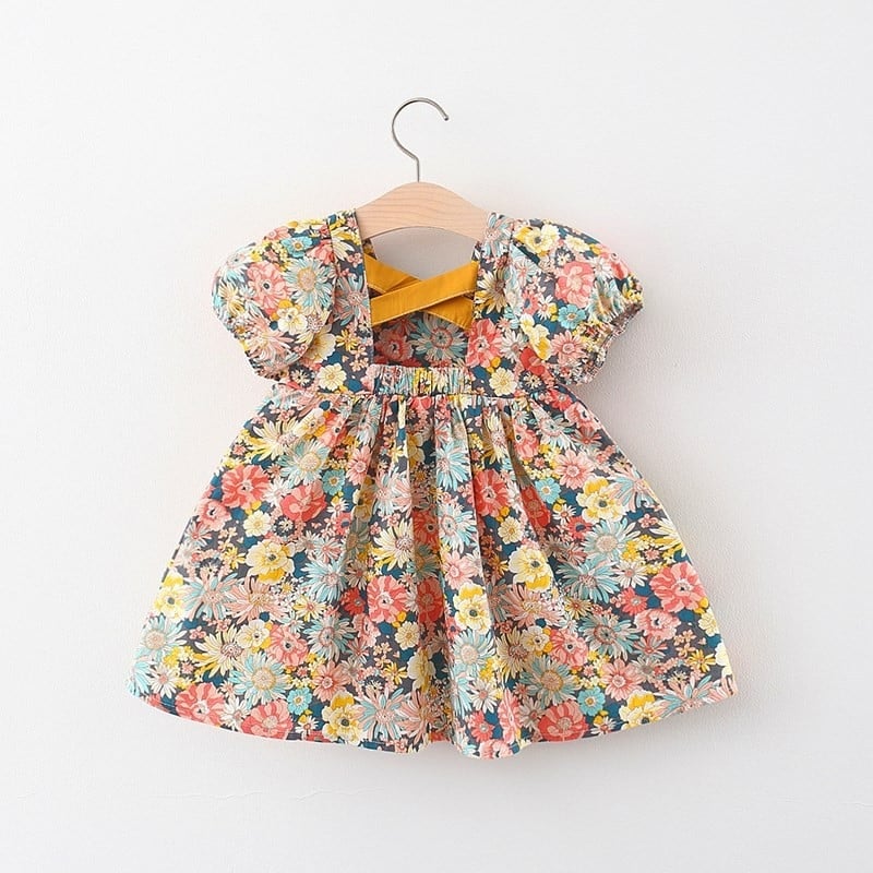 Rochie de vară din bumbac pentru copii, stil prințesă, croială A-line, șnur încrucișat la spate