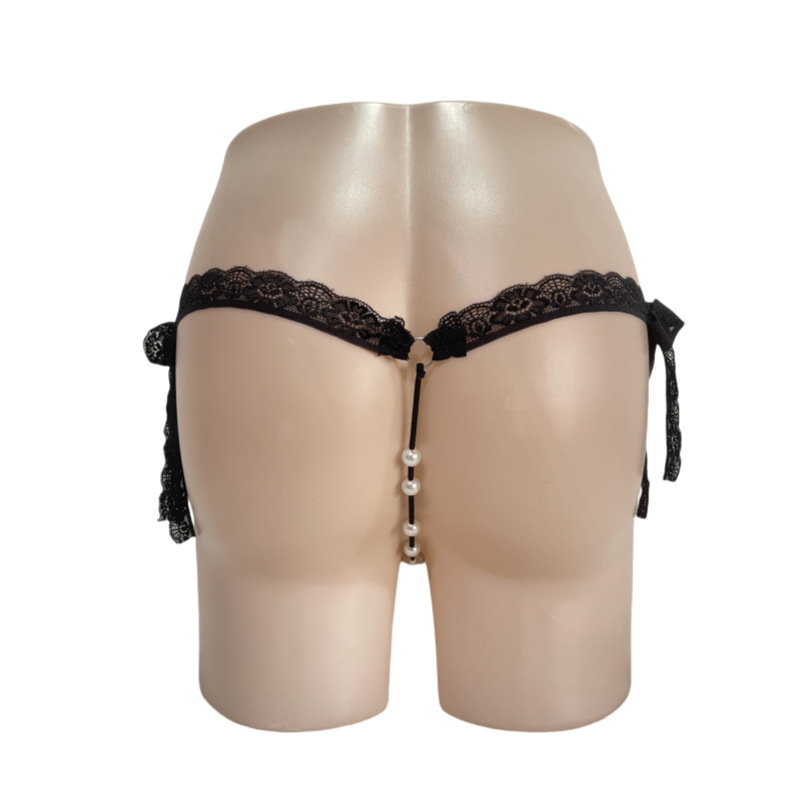 Tanga masculină cu șireturi reglabile, dantelă și perle