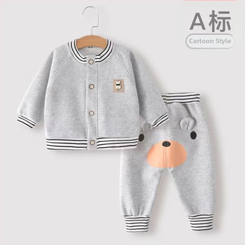 Set din două piese pentru bebeluși, stil coreean, jachetă și pantaloni cu imprimeu desen animat în dungi, talie înaltă, mâneci lungi, amestec de bumbac, pentru 1–3 ani, primăvară-toamnă