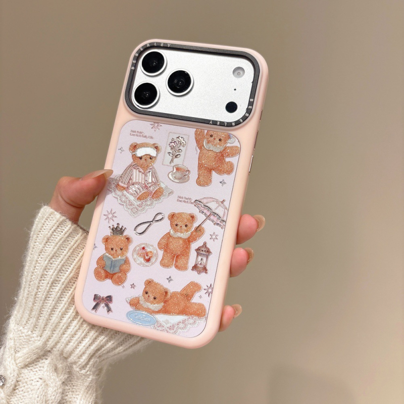 Carcasă pentru telefon în stil Instagram cu animale desenate și relief auriu pentru iPhone 17/16 Pro și iPhone 15 Pro