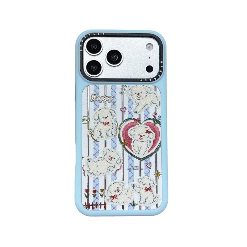 Carcasă pentru telefon în stil Instagram cu animale desenate și relief auriu pentru iPhone 17/16 Pro și iPhone 15 Pro