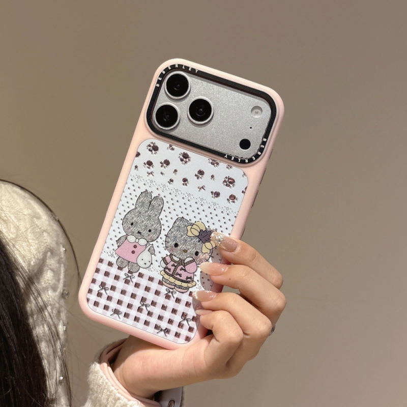 Carcasă pentru telefon în stil Instagram cu animale desenate și relief auriu pentru iPhone 17/16 Pro și iPhone 15 Pro