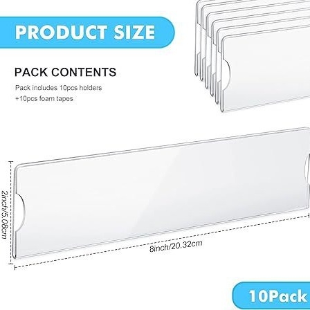 Suport acrilic pentru semne cu spate adeziv, plăcuță cu nume, transparent, 20.32 × 5.08 cm