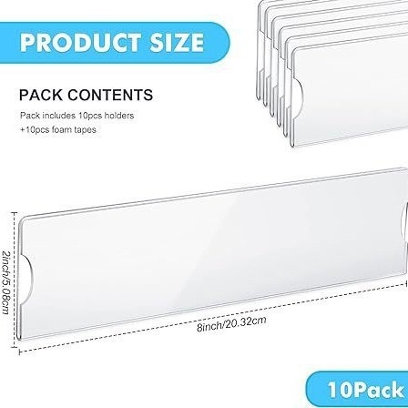 Suport acrilic pentru semne cu spate adeziv, plăcuță cu nume, transparent, 20.32 × 5.08 cm
