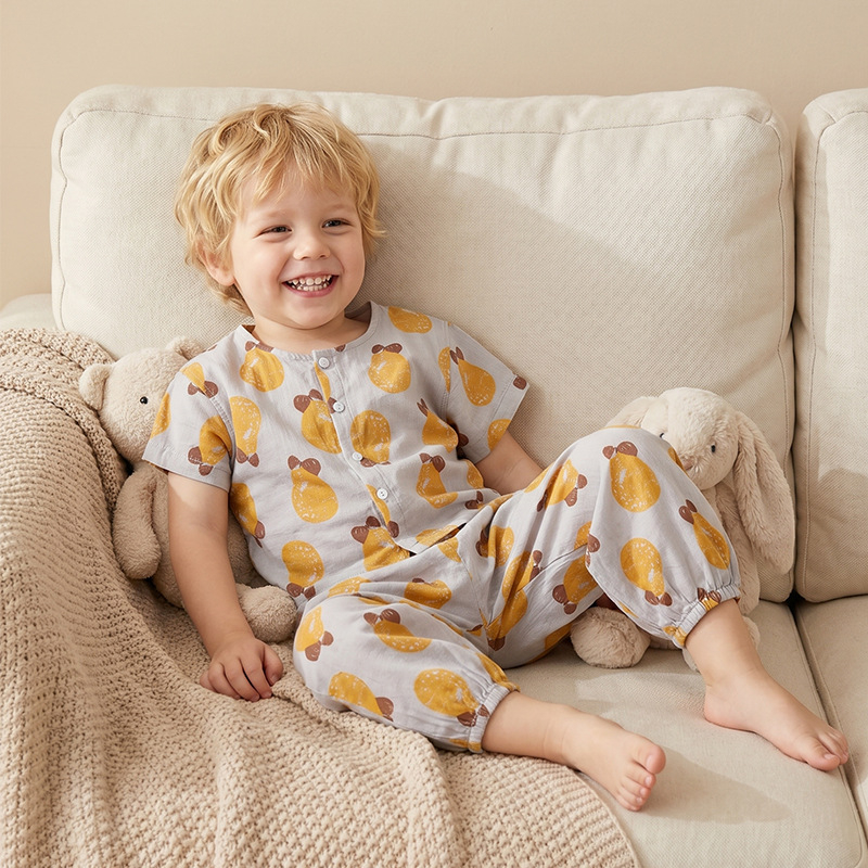 Set pijamale copii, vară ușoară, mâneci scurte, unisex, din două piese