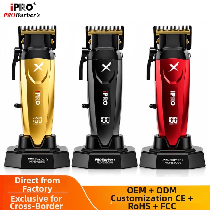 IPRO tunsor de păr pentru salon, viteză mare, reîncărcabil, afișaj digital, motor brushless