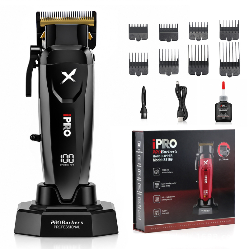 IPRO tunsor de păr pentru salon, viteză mare, reîncărcabil, afișaj digital, motor brushless