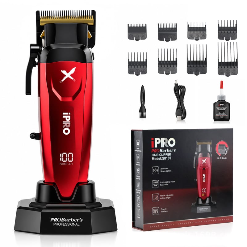 IPRO tunsor de păr pentru salon, viteză mare, reîncărcabil, afișaj digital, motor brushless