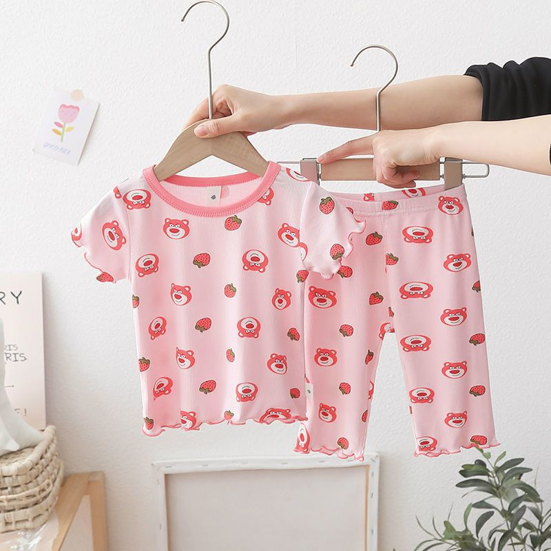 Set pijamale din ice silk pentru fete, stil coreean de vară