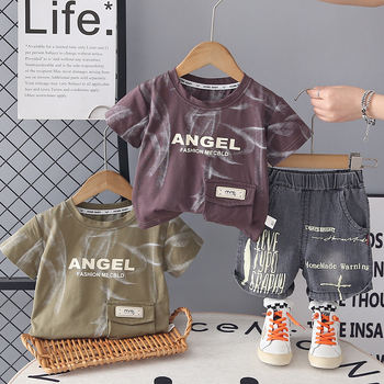 Set de vară pentru copii din două piese: tricou cu mânecă scurtă și pantaloni scurți, bumbac, imprimeu cu litere, unisex, stil coreean