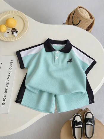 Set polo color-block pentru băieți, ținută de vară din două piese