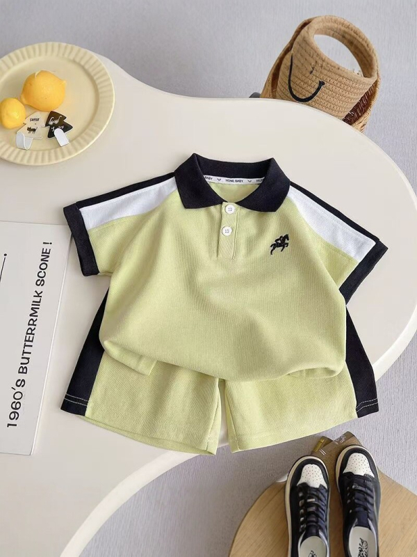 Set polo color-block pentru băieți, ținută de vară din două piese