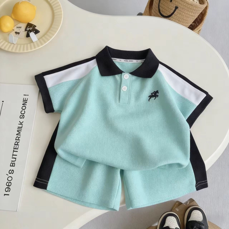 Set polo color-block pentru băieți, ținută de vară din două piese