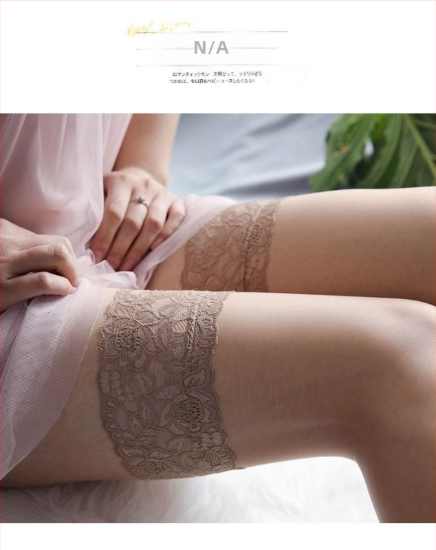 Șosete până la coapsă ultratfine, culoare pielii, dantelă neagră, nailon rezistent la agățare
