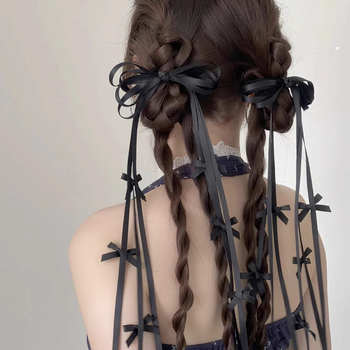Clip de păr cu funda lungă din panglică, în stil balet, cu clips lateral și clips pentru breton — accesorii pentru păr