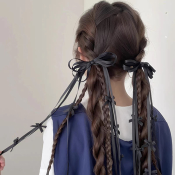 Clip de păr cu funda lungă din panglică, în stil balet, cu clips lateral și clips pentru breton — accesorii pentru păr