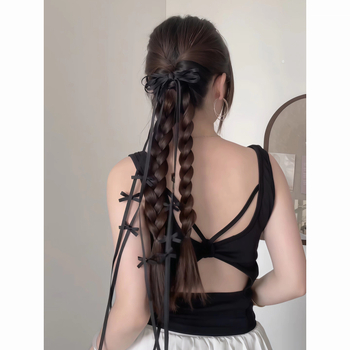 Clip de păr cu funda lungă din panglică, în stil balet, cu clips lateral și clips pentru breton — accesorii pentru păr