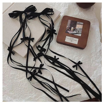 Clip de păr cu funda lungă din panglică, în stil balet, cu clips lateral și clips pentru breton — accesorii pentru păr