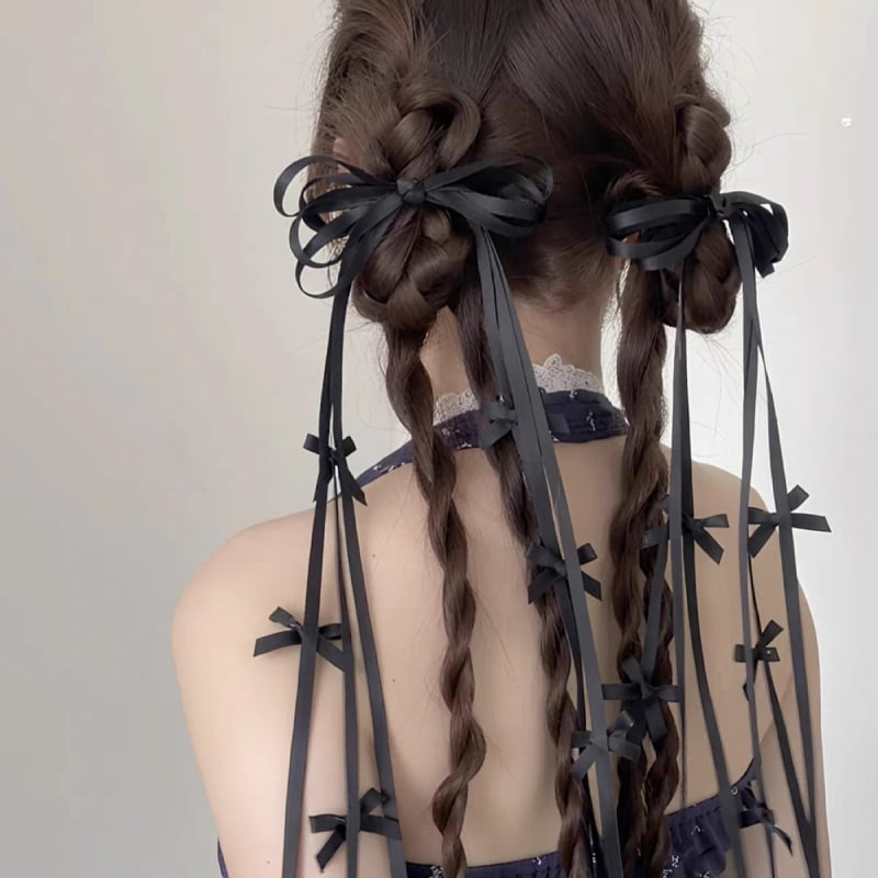 Clip de păr cu funda lungă din panglică, în stil balet, cu clips lateral și clips pentru breton — accesorii pentru păr