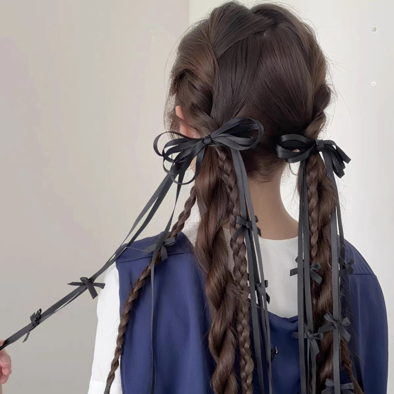 Clip de păr cu funda lungă din panglică, în stil balet, cu clips lateral și clips pentru breton — accesorii pentru păr