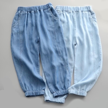 Pantaloni din denim ușori pentru copii, stil coreean, unisex, pantaloni lungi casual în stil harém, protecție împotriva țânțarilor