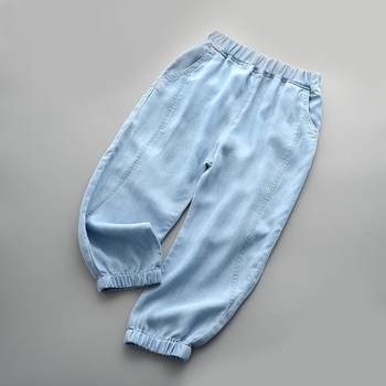 Pantaloni din denim ușori pentru copii, stil coreean, unisex, pantaloni lungi casual în stil harém, protecție împotriva țânțarilor