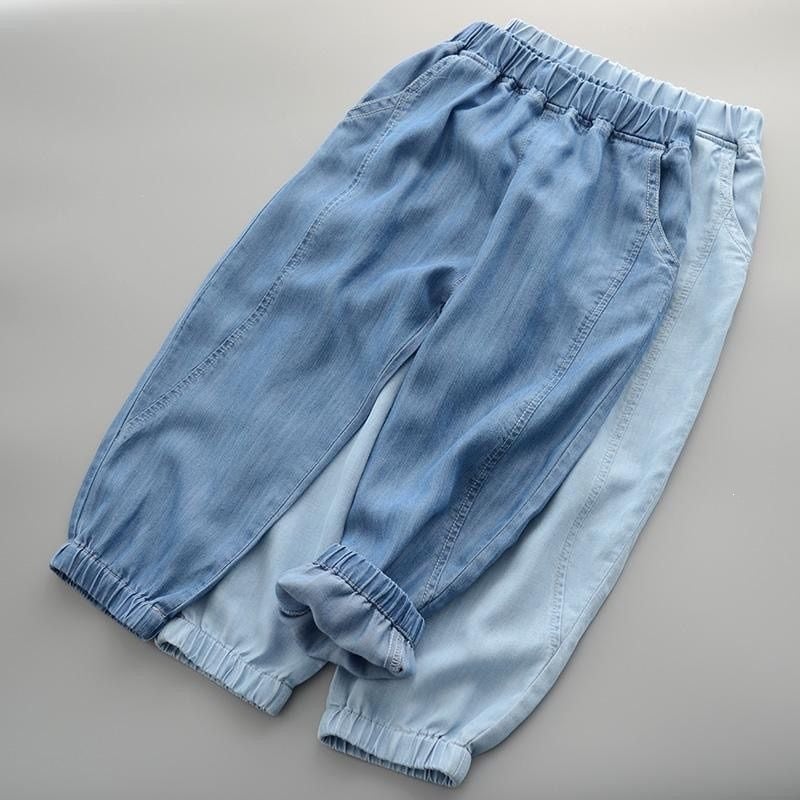 Pantaloni din denim ușori pentru copii, stil coreean, unisex, pantaloni lungi casual în stil harém, protecție împotriva țânțarilor